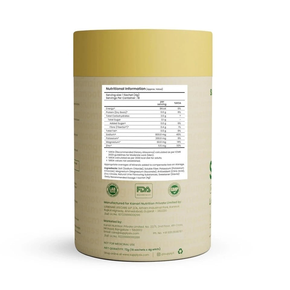 Supply6 Salts | Electrolyte Mix | Zero Added Sugar, (36 Servings, Lemon Lime) C2