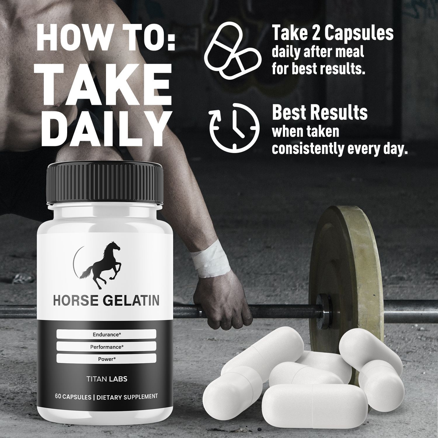 (1 Pack) Horse Gelatin Advanced Male Support Supplement HorseGelatin 60 Capsules