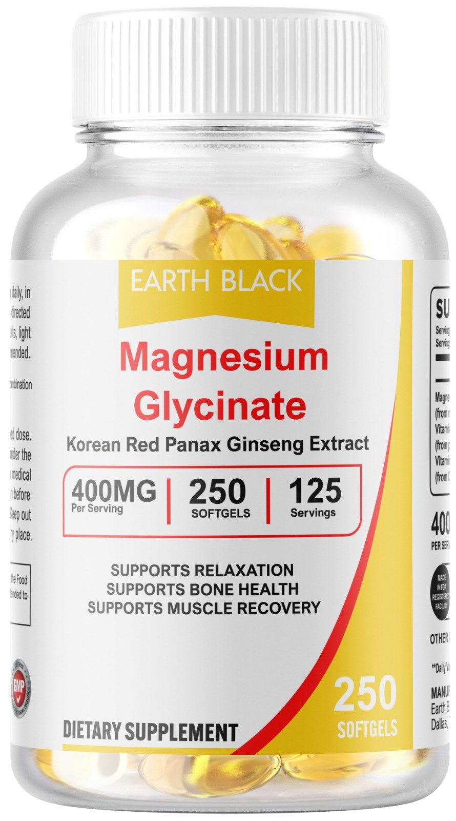 Magnesium Glycinate 400mg 250 Softgels For Sleep, Stress Relief Support Bone