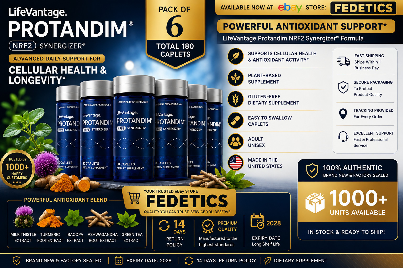 LifeVantage Protandim NRF2 Synergizer 180 Total Caplets 6 Bottles – EXP–12/2028