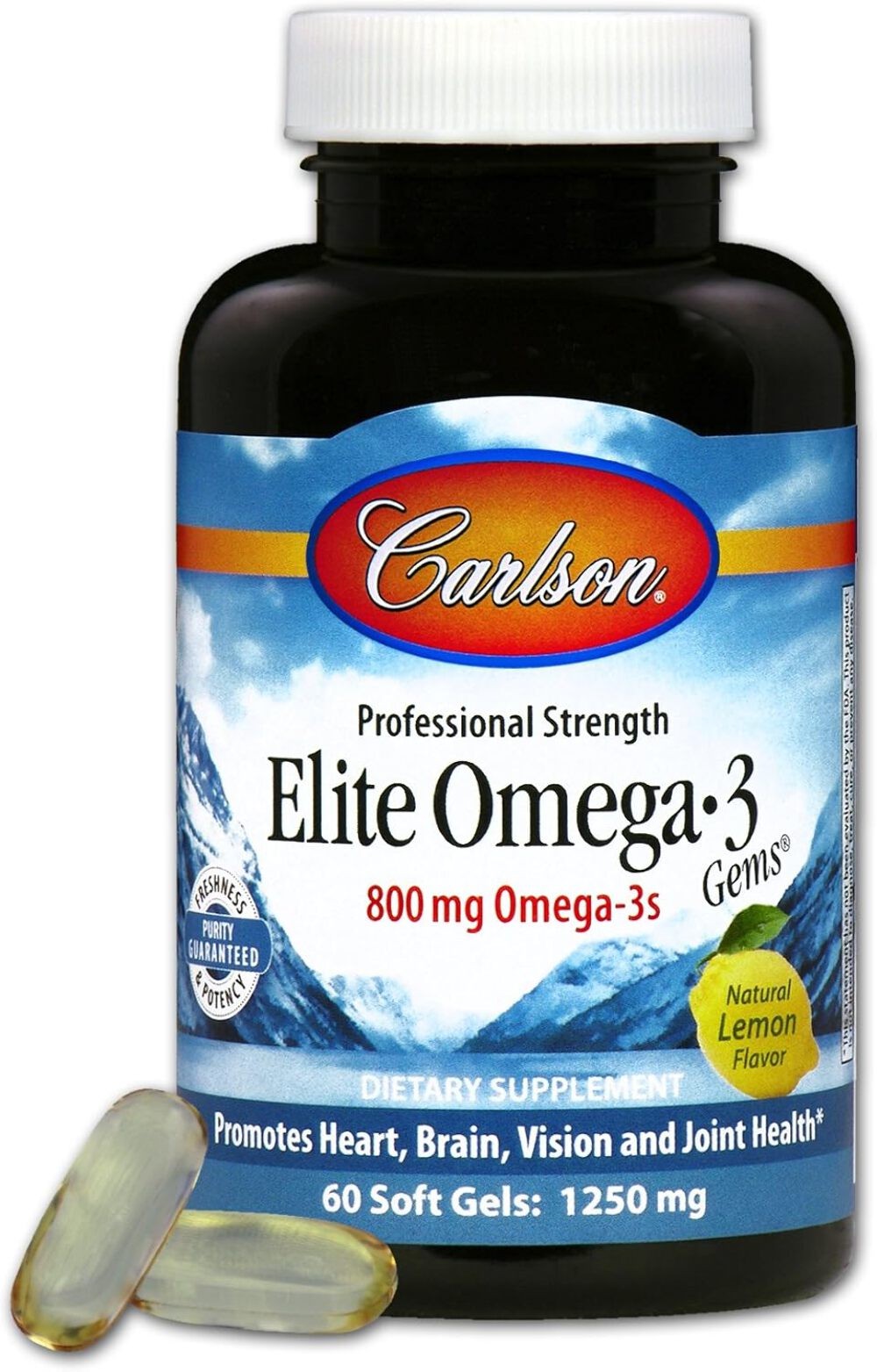 Carlson Labs Elite Omega-3 Gems Fish Oil 1250mg, 60 Softgels