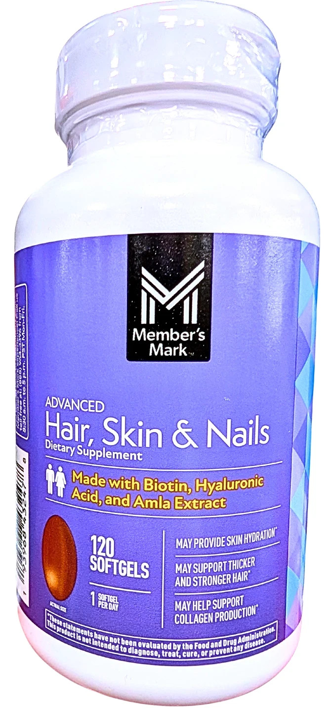 Member’s Mark Advanced Hair Skin Nails Softgels 120ct Biotin New Sealed