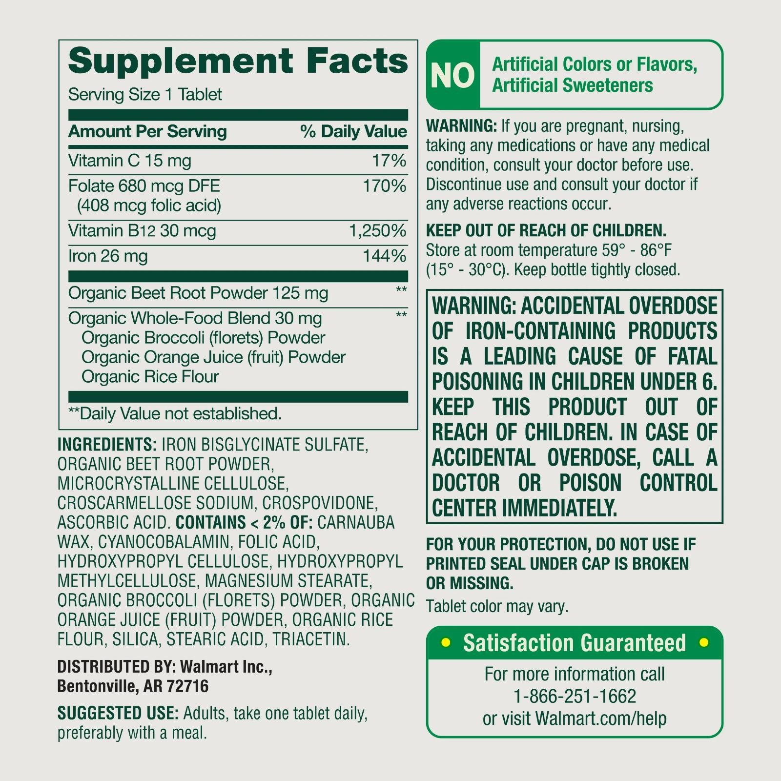 Spring Valley Blood Fortifier Iron Beet Root Folate General Wellness, 60 Tabs