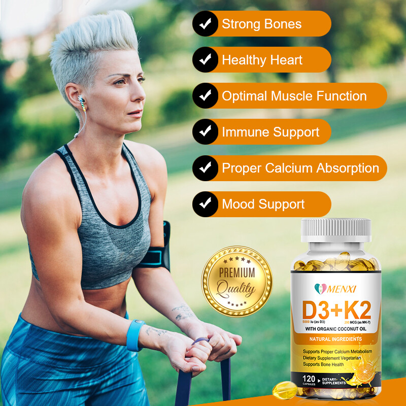 Vitamin D3 with K2 D3 5000IU and K2 200mcg 120 Vegetarian Capsules High Strength