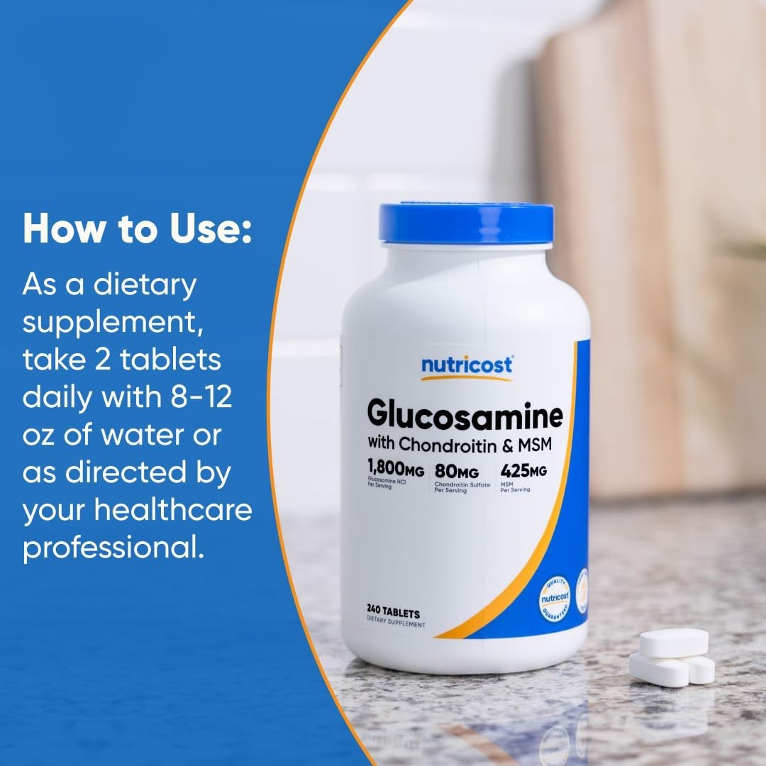 Glucosamine 1800mg with Chondroitin & MSM – 240 Tablets, Non-GMO, Gluten Free