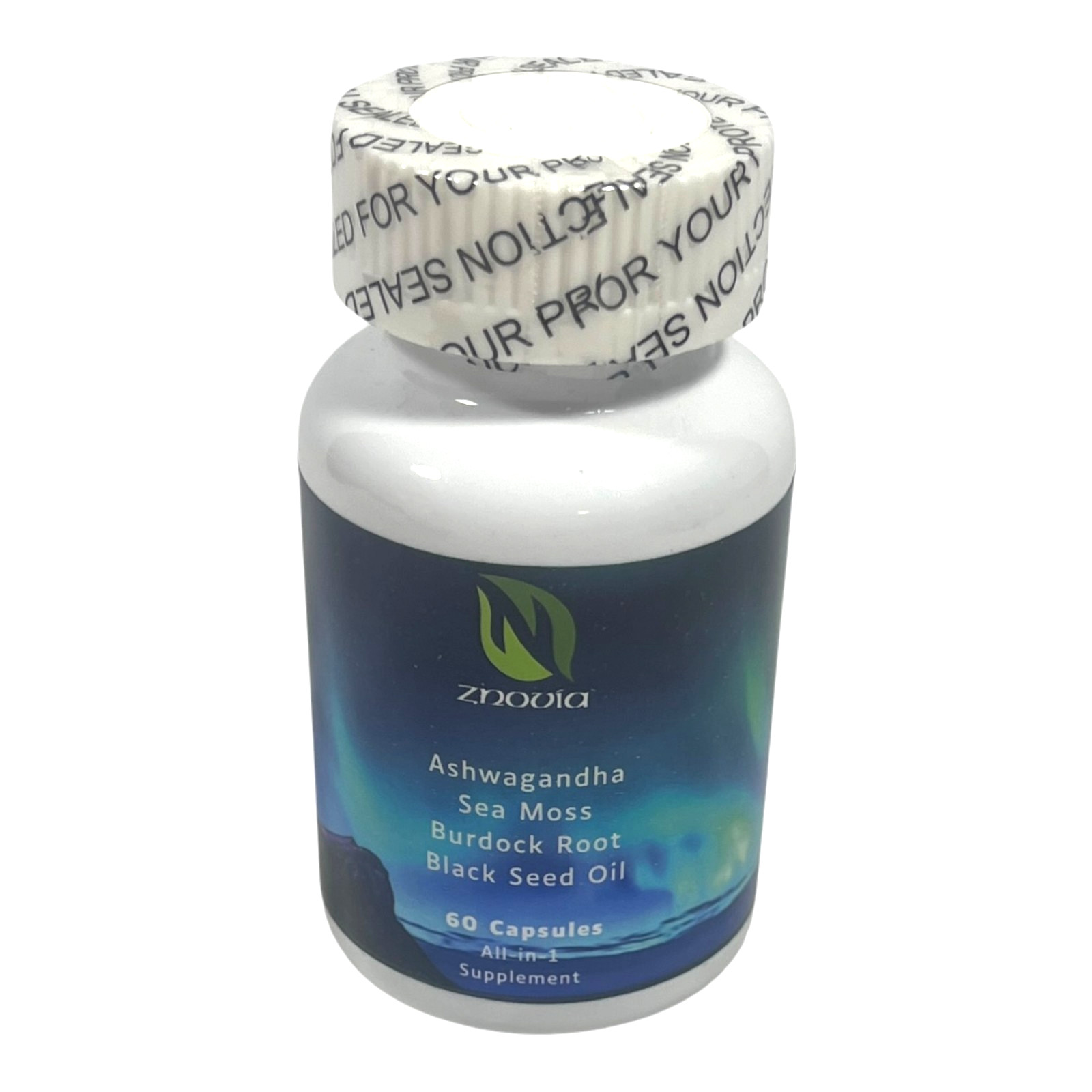 Znovia All In One Supplement – 60 Capsules – Ashwagandha Sea Moss Burdock Root