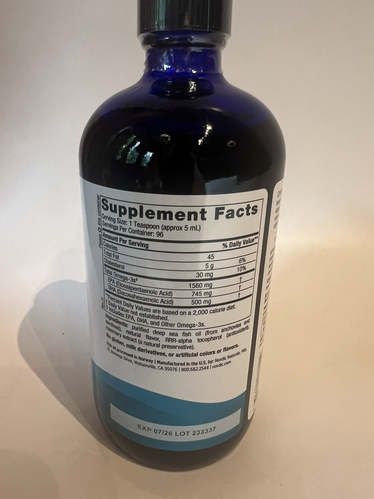 Nordic Naturals Omega 3 Lemon Cognition Heart Health & Immune Support 16Oz 7/26