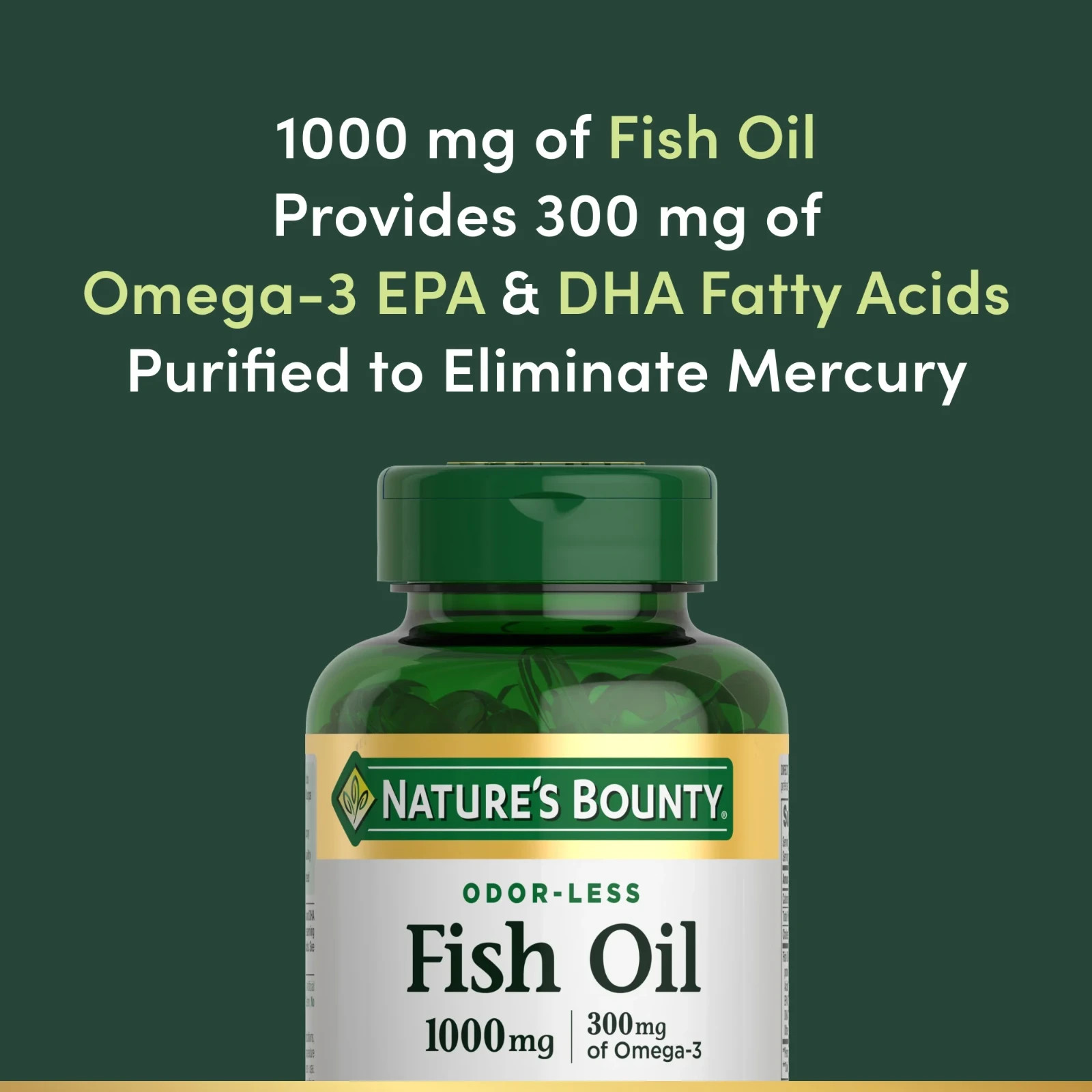 Nature’s Bounty Fish Oil 1000 mg, Odorless, 120 Coated Softgels, 300mg Omega-3