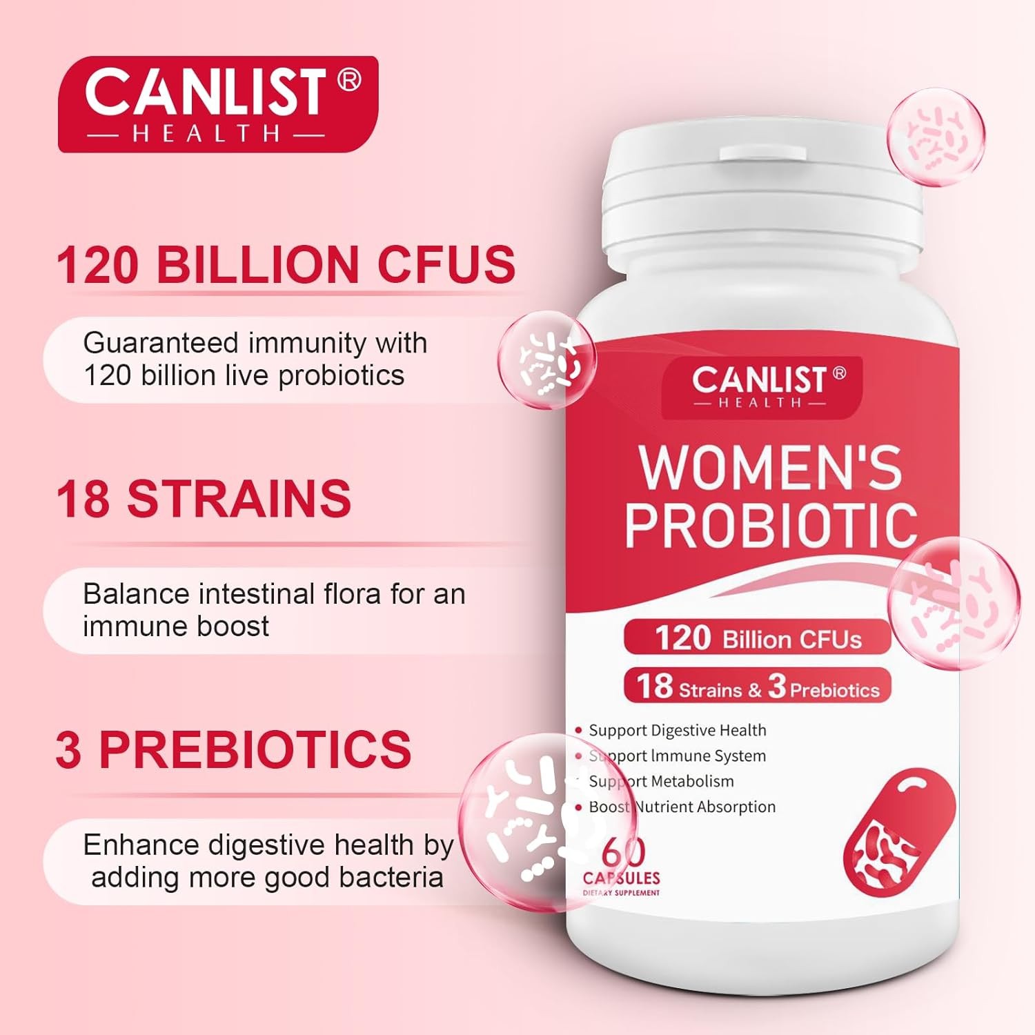 Women’S Probiotics120 Billion Cfus 18 Strains 3 Prebiotics & Digestive Enzymes C