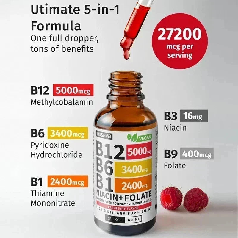 NUSAVA Vitamin B12 and B6 Liquid Drops, B12 Sublingual Vitamin B Complex,B1