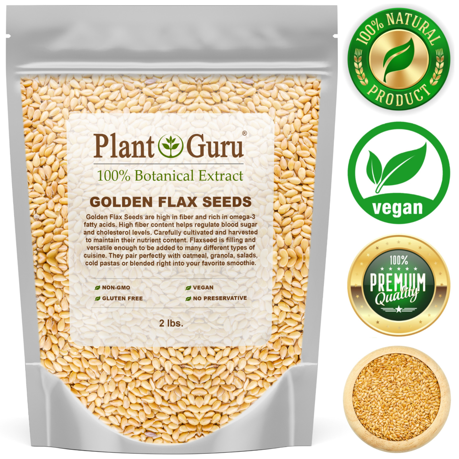 Golden Flax Seeds Whole Grain Seed Flaxseed NON GMO Linseed 1 oz to 20 lbs. Bulk