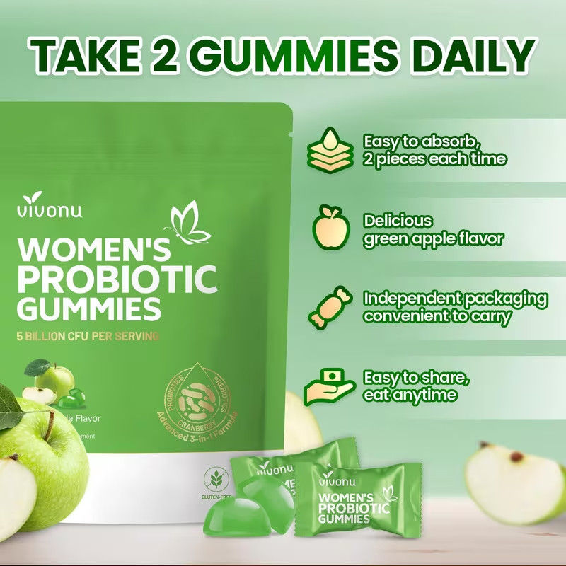 Vaginal Probiotics for Women, Feminine Balance pH Gummies 60ct/1bag Green Apple