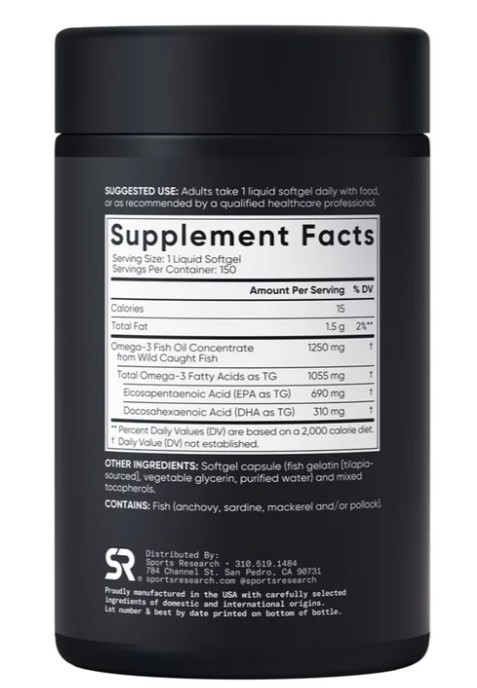 Sports Research Triple Strength Omega-3 Fish Oil, 150 Fish Softgels