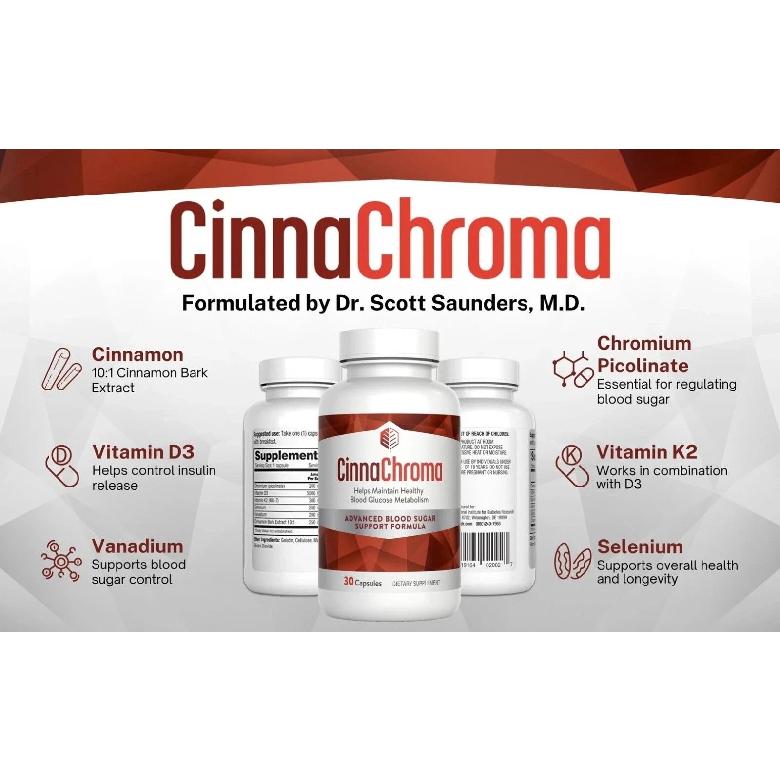 Pack 3 Barton Nutrition CinnaChroma Advanced Blood Sugar Support 30 Caps