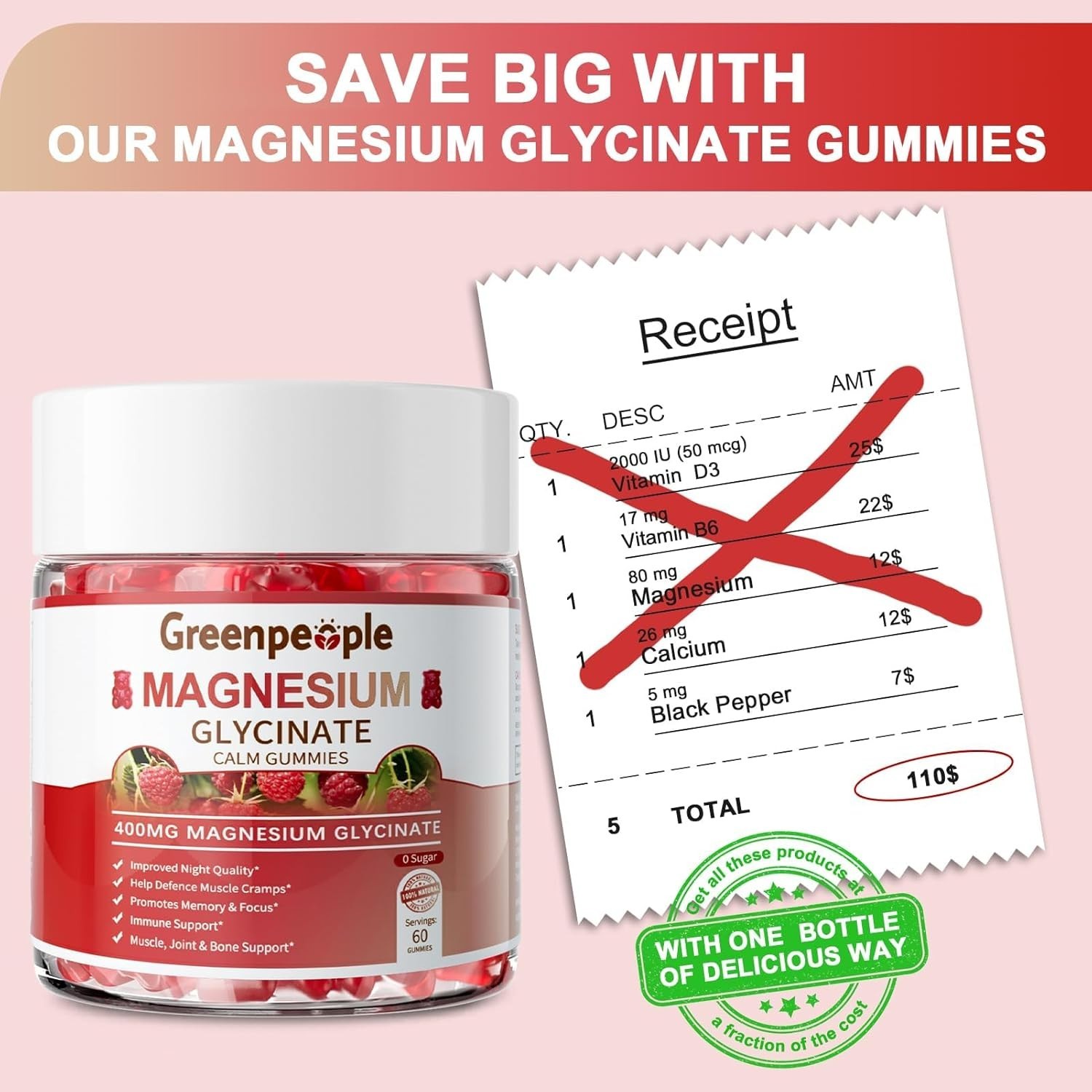 Magnesium Glycinate Gummies 400mg Sugar Free Raspberry