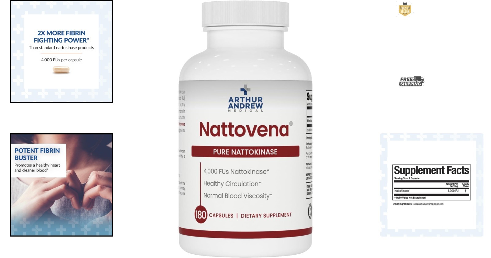 Nattovena Pure Nattokinase, 4,000 FUs per Capsule – 180 Count for Heart Wellness