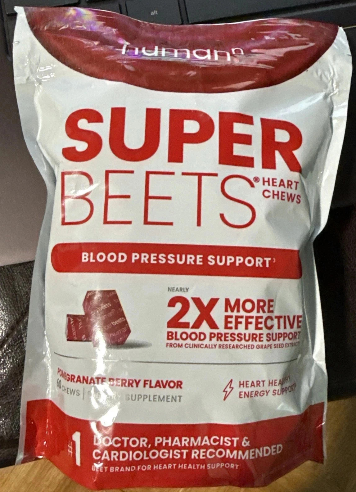 humanN Super Beets Root Heart Chews Pomegranate Berry Flavor, 60 Chews.exp 11/26