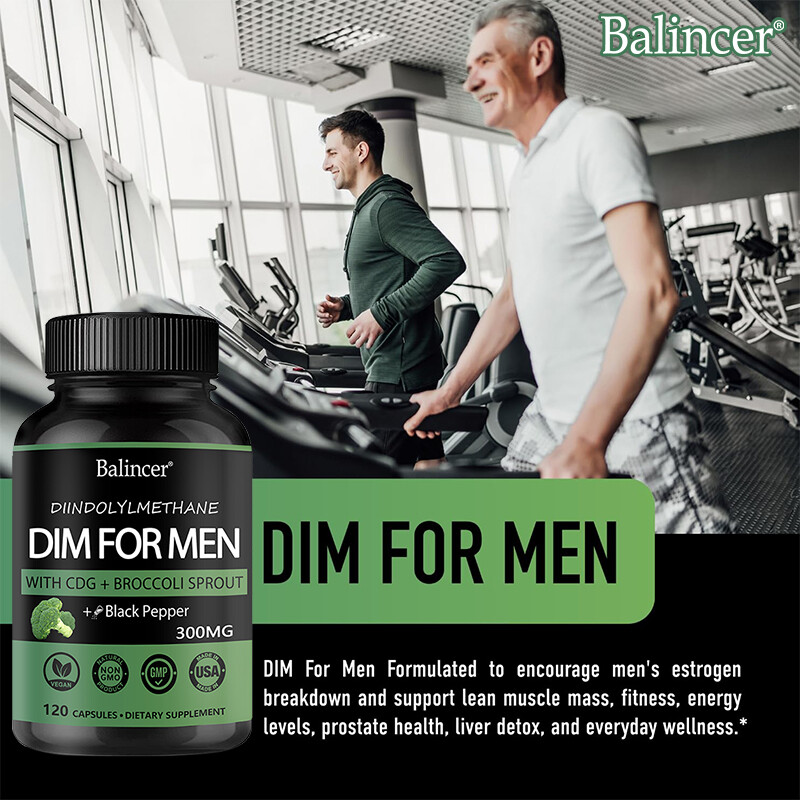 DIM (Diindolylmethane) for Men 300mg, 30/60/120 Capsules with BioPerine
