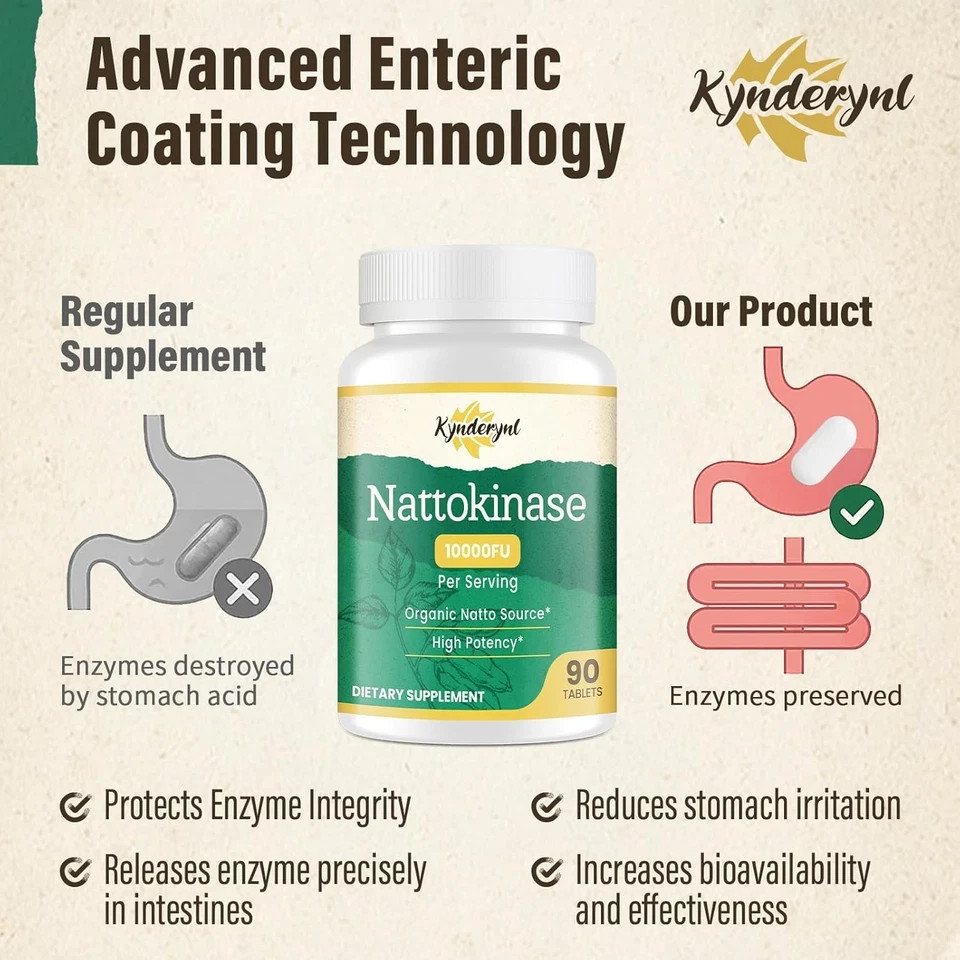 Nattokinase Supplement 10000FU – Organic Natto Enzyme for Circulatory Well 500mg