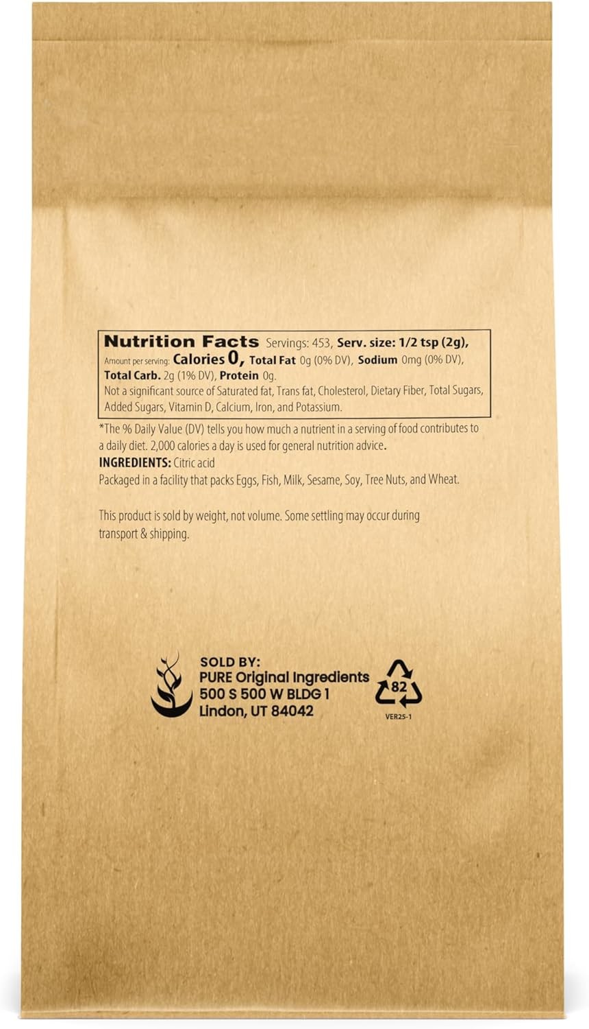 PURE ORIGINAL INGREDIENTS Citric Acid Powder (2 lb)