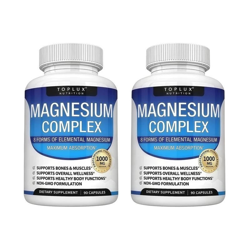 1-3Pack Toplux Nutrition Magnesium Complex 1000mg Supports 8 Elemental Magnesium