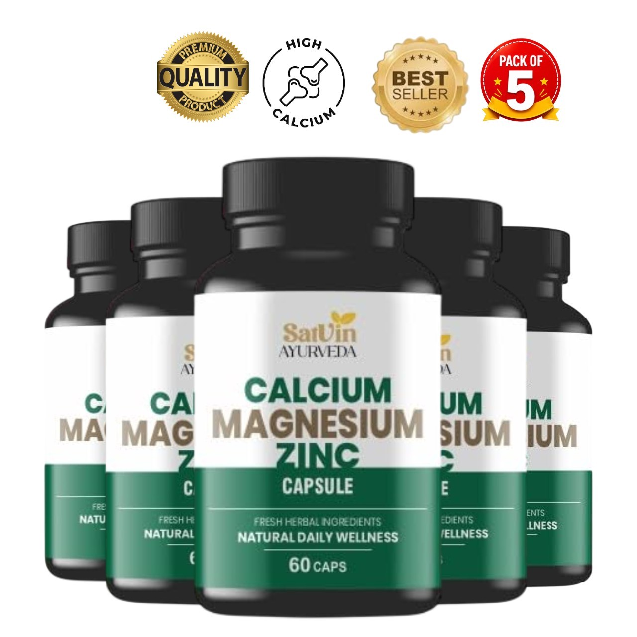 SAT.VIN AYURVEDA Calcium Magnesium Zinc 300 Veg Caps