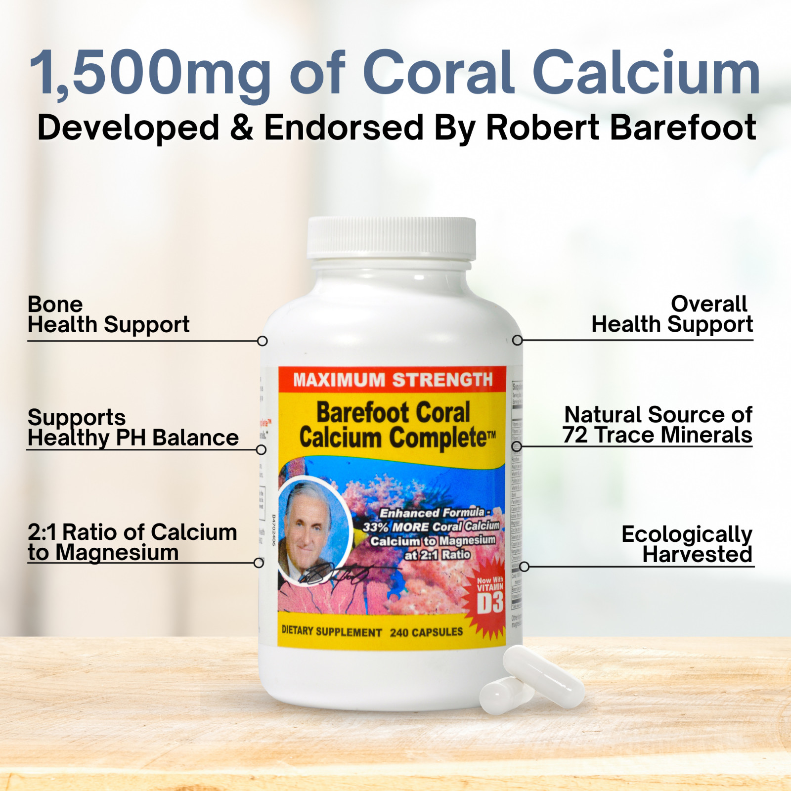Barefoot Coral Calcium Complete – Bob Barefoot 240 Caps – 1500mg Coral Calcium