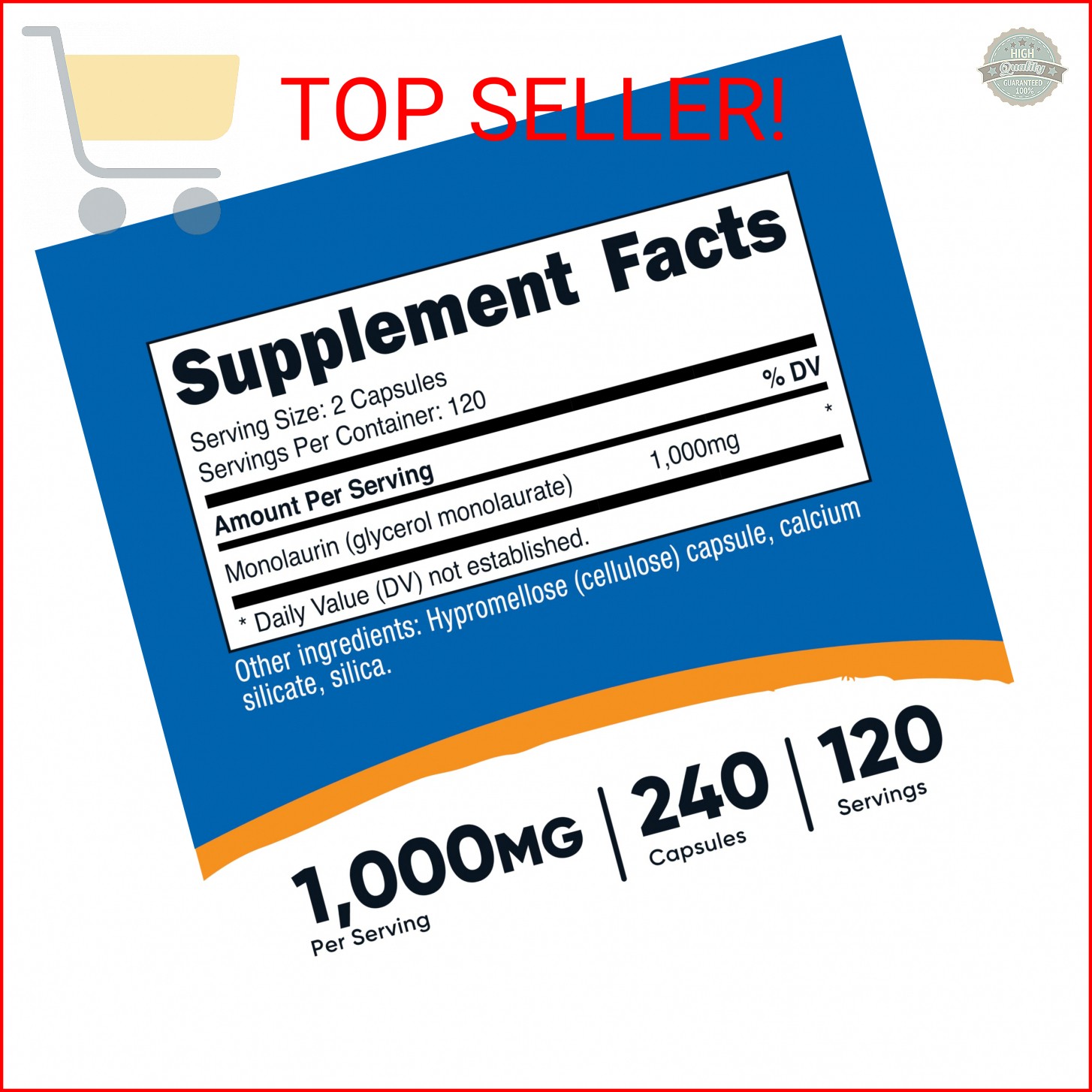 Nutricost Monolaurin 1000 mg (120 Servings, 240 Capsules) – Gluten-Free, Non GMO