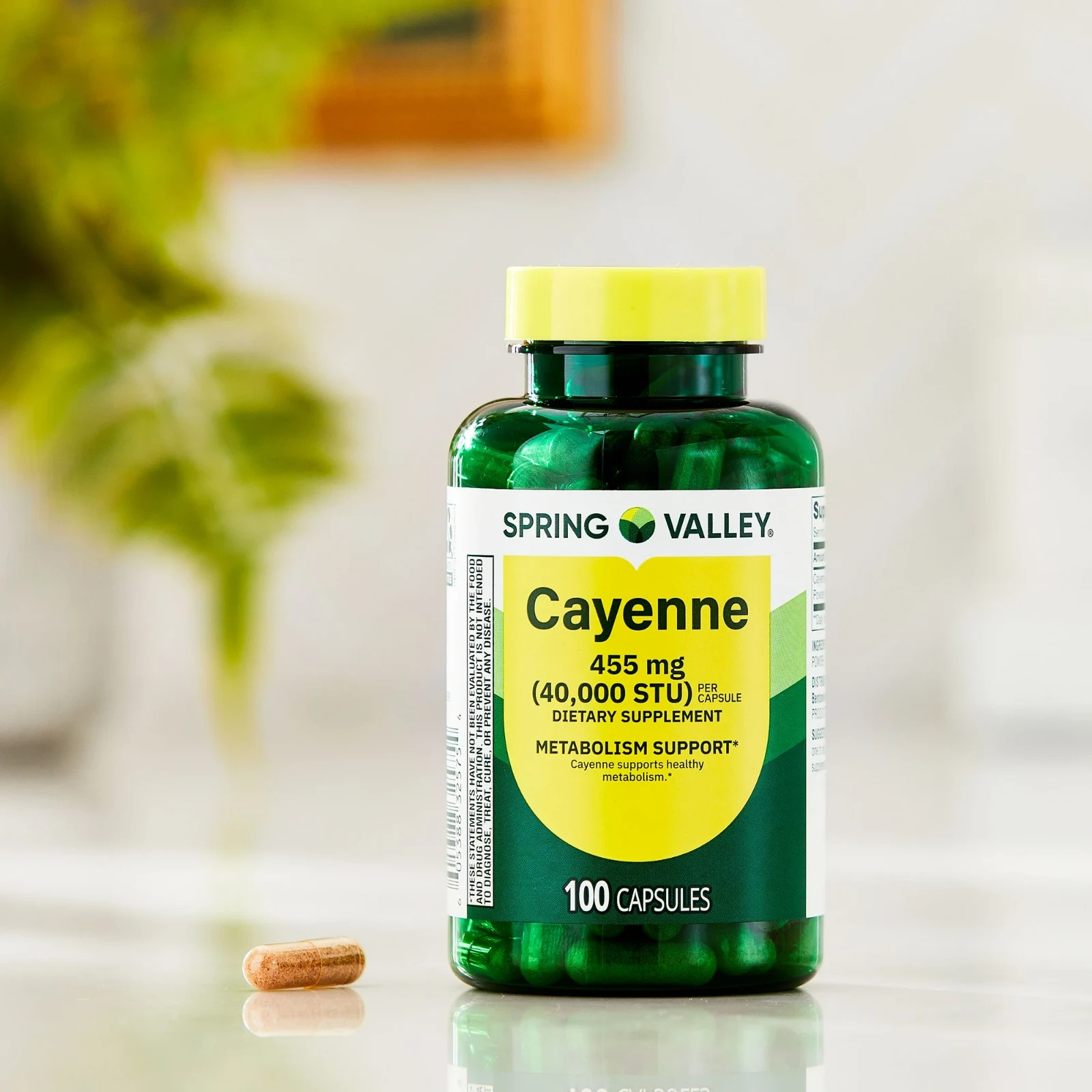 Spring Valley Cayenne Capsules 455 mg, 100 Ct Dietary Supplement for Metabolism