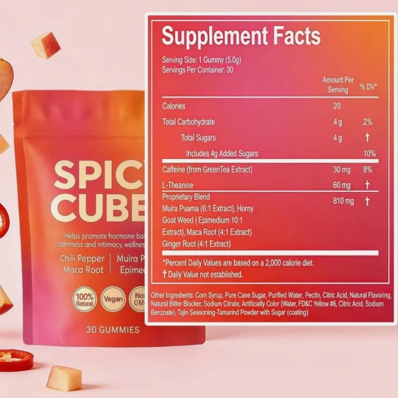 Peach Gummies Spicy Cubes 30 Gummies 1-5 Bag Support for Calm and Relaxation Hot