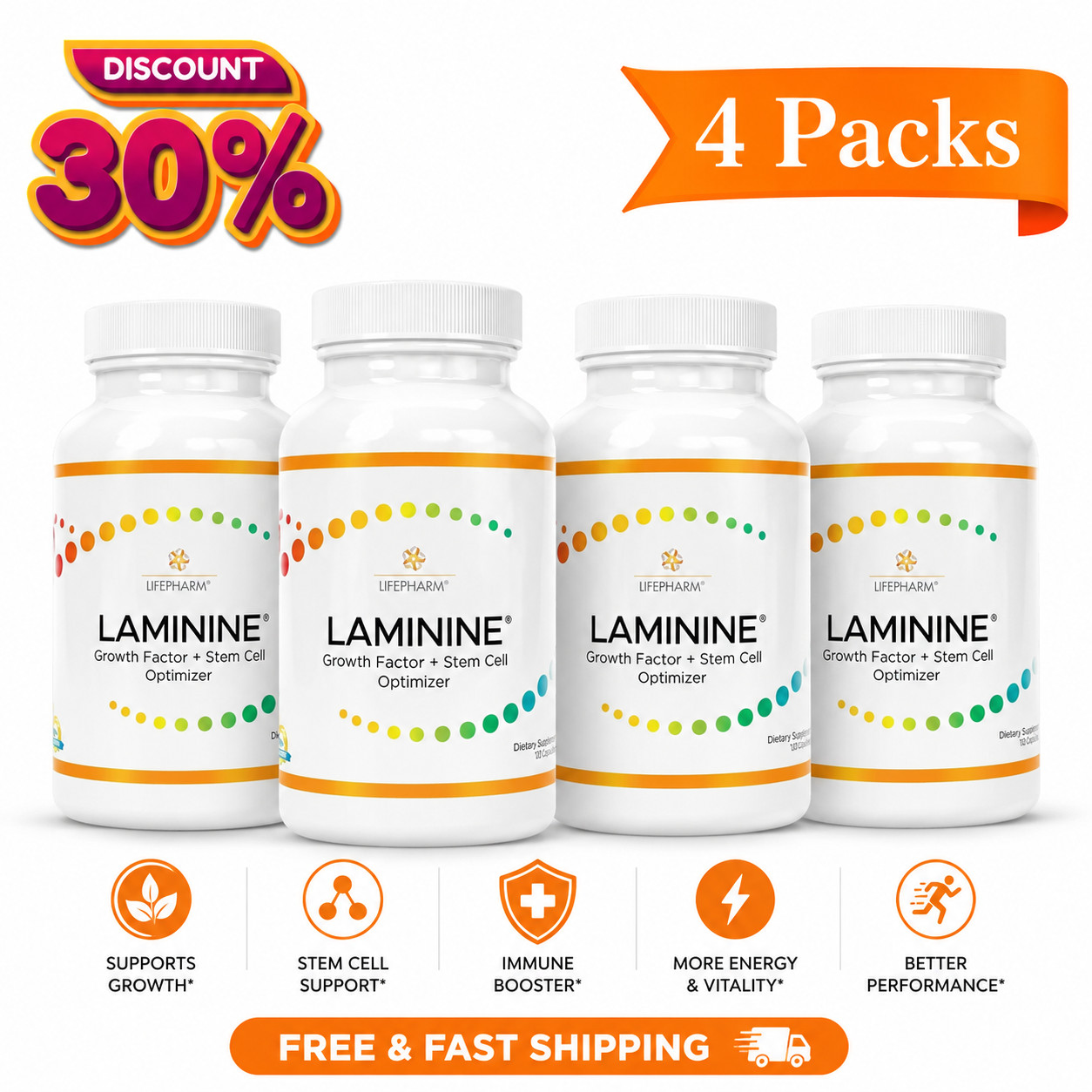 4 AUTHENTIC LifePharm Laminine Supplement 120 Capsules Total – USA Free Shipping