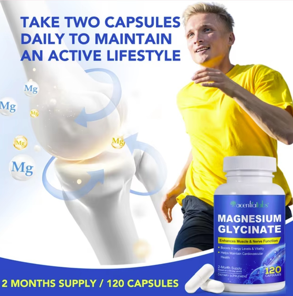 Magnesium Glycinate 120 Capsules 1040mg High Absorption for Sleep Stress Muscle