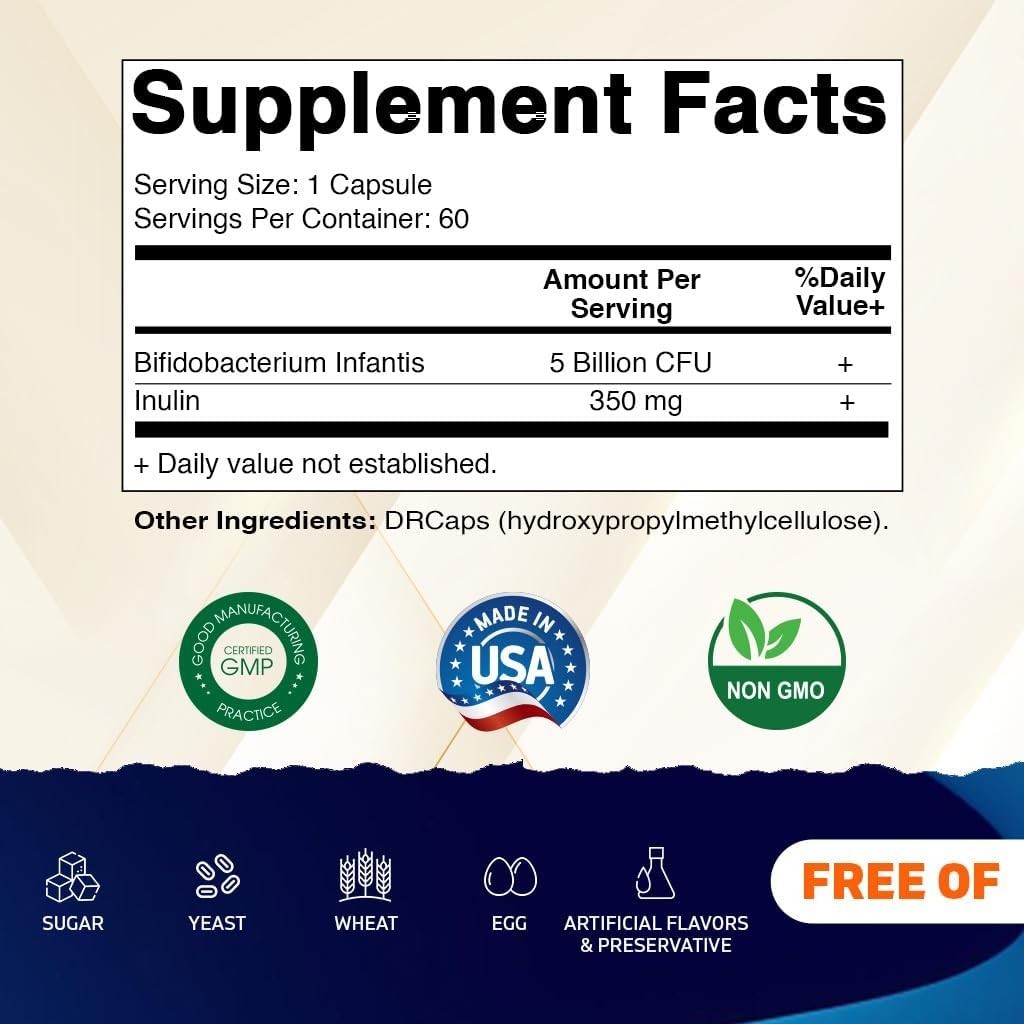 Gut Health Probiotic – 60 Capsules of Bifidobacterium Infantis 5 Billion CFU