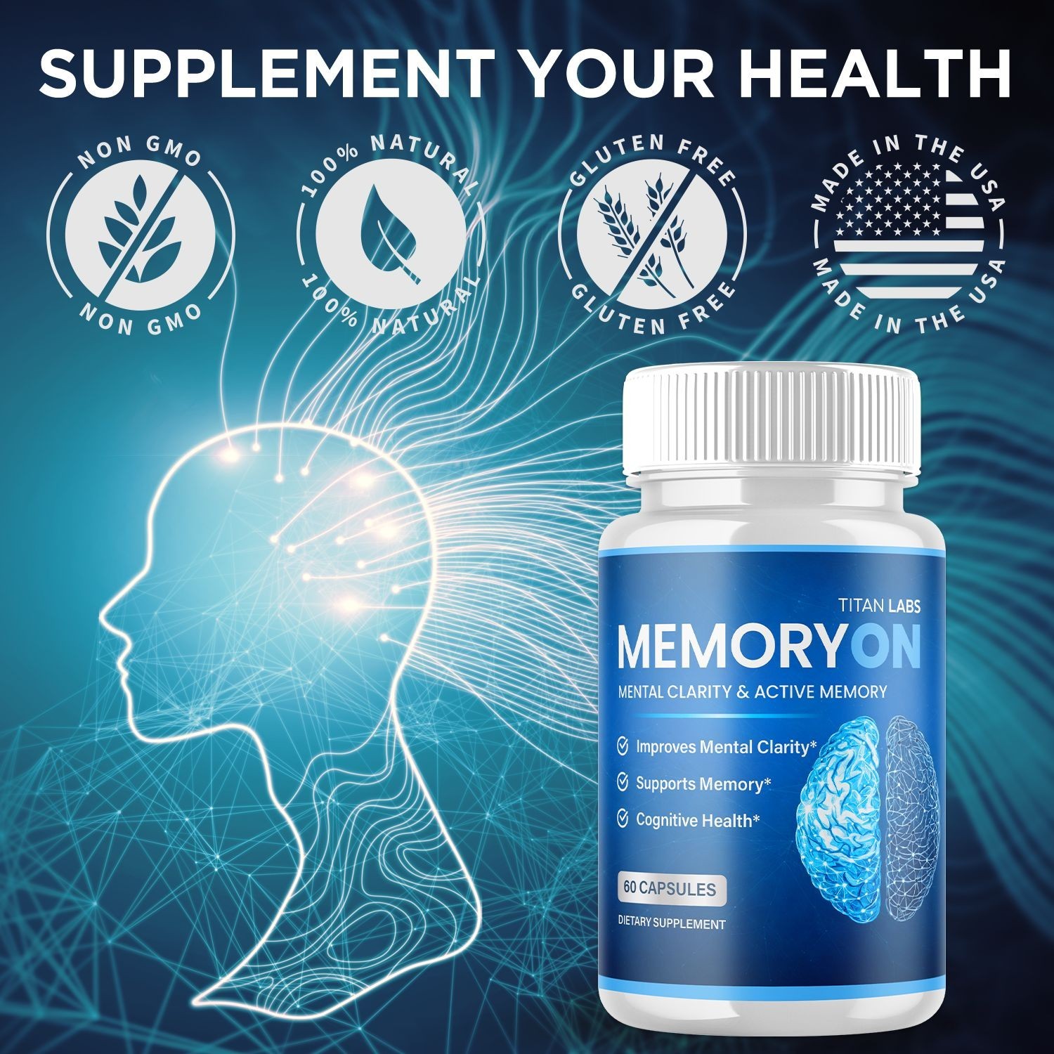 (5 Pack) MemoryOn Pill Nootropic Natural Brain Supplement Memory On 300 Capsules