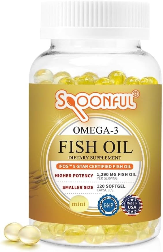 Easy-to-Swallow iFOS Certified Mini Omega 3 Fish Oil, 120 Softgels for Wellness