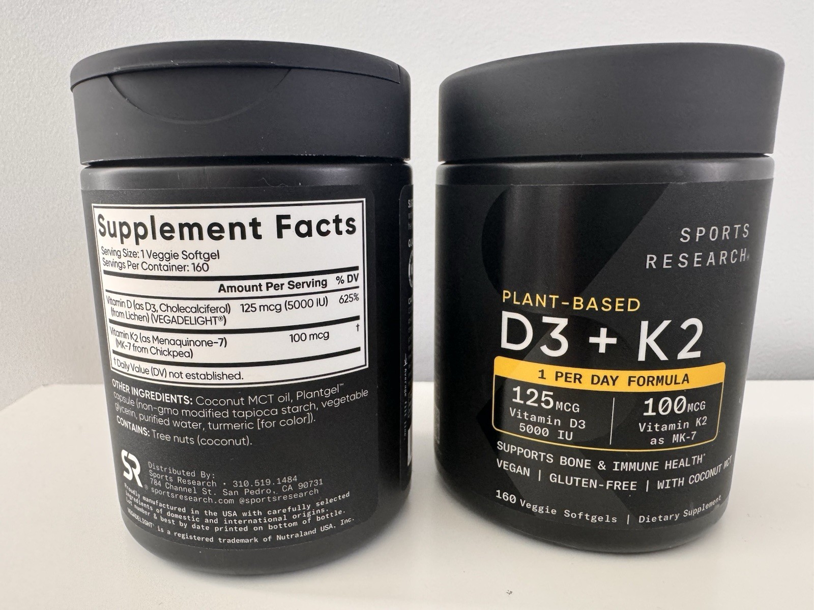 Sports Research Plant Based D3 (5,000 IU) + K2 (100 mcg) 160 Gels EXP 03/29
