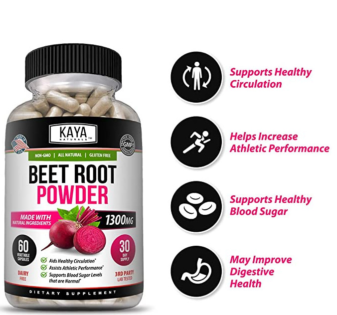 (2 Pack) Organic Beet Root Powder 1300mg Per Serving, 120 Capsules Total