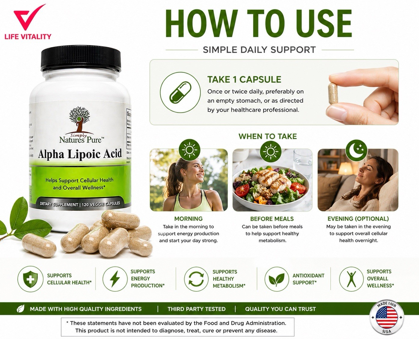 Simply Natures Pure Alpha Lipoic Acid 600Mg 120 Veggie Caps✅TWO PACK