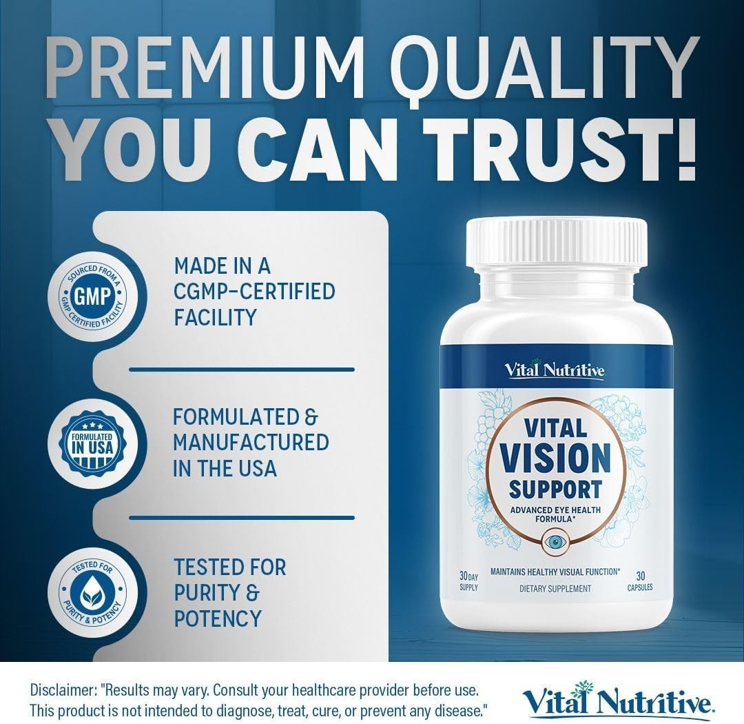 Vital Vision Eye Health Supplement 30 Days Vitamin A Lutein Antioxidants