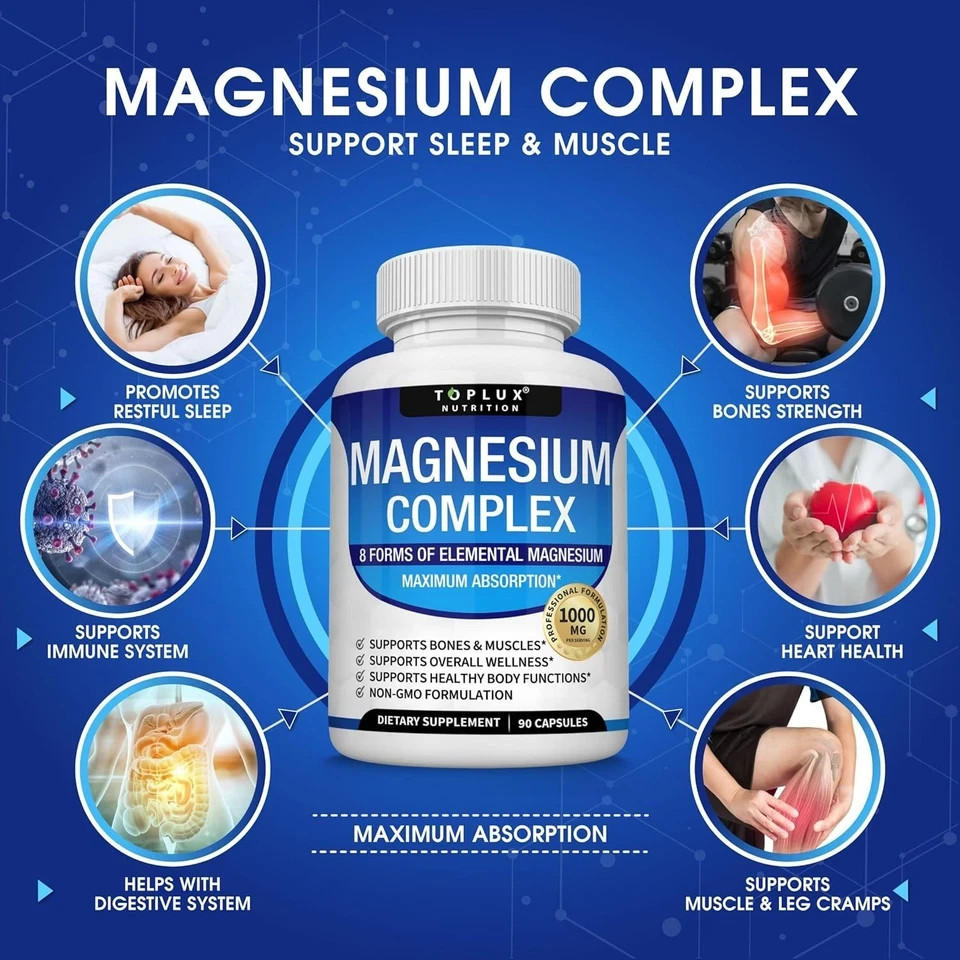 Magnesium Complex 1000mg 8-in-1 Supplement for Sleep, Calm & Cramp 90ct