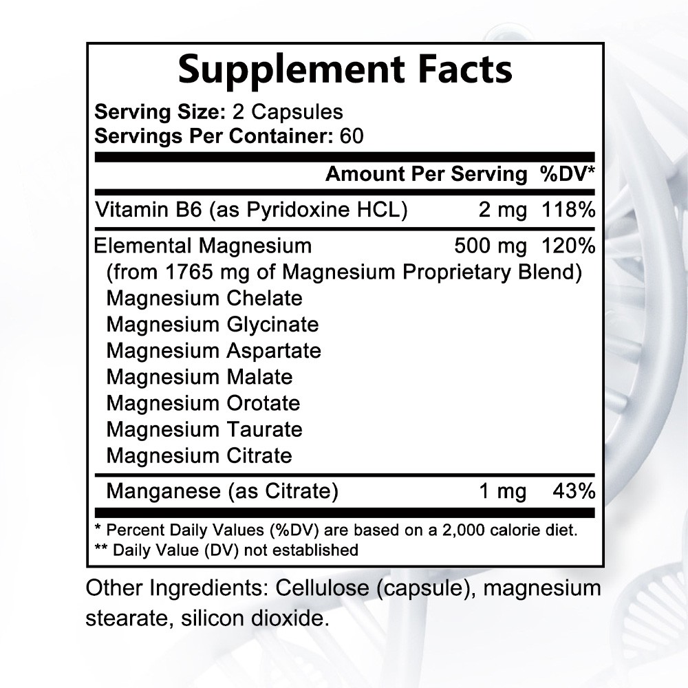 Vitrcestrs Magnesium Supplement 7 Forms 30/60/120 Vegan Capsules Non-GMO