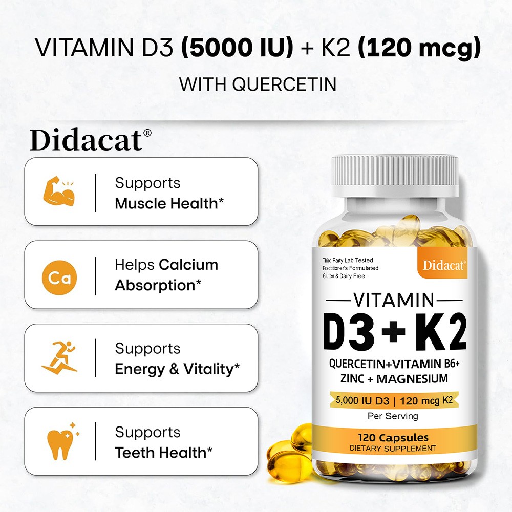 Vitamin D3 5000 IU K2 120 mcg, Vit D and K Supplement 30/60/120 capsules