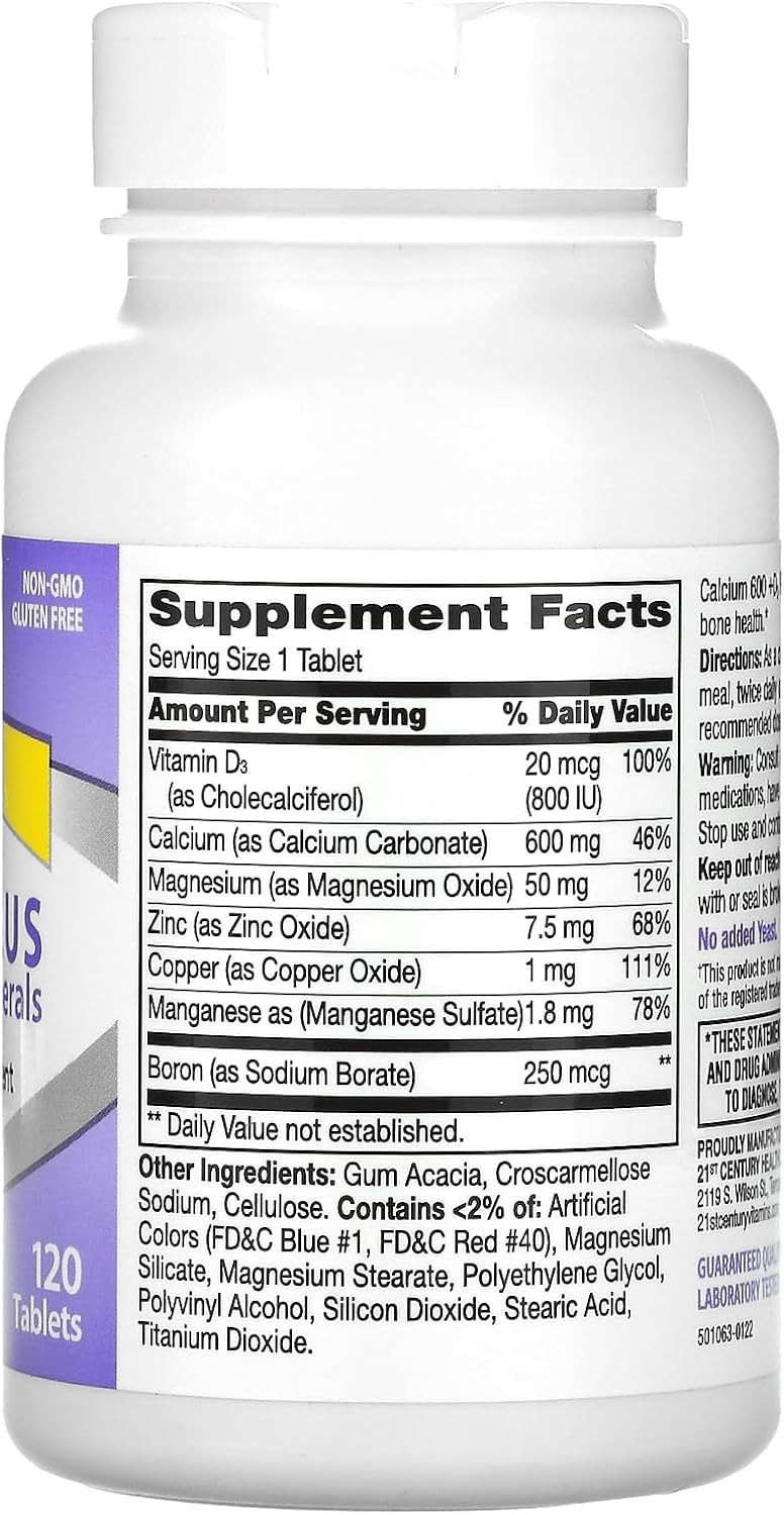 Unflavored Calcium 600 Plus D3 & Minerals – 120 Easy-to-Swallow Tablets