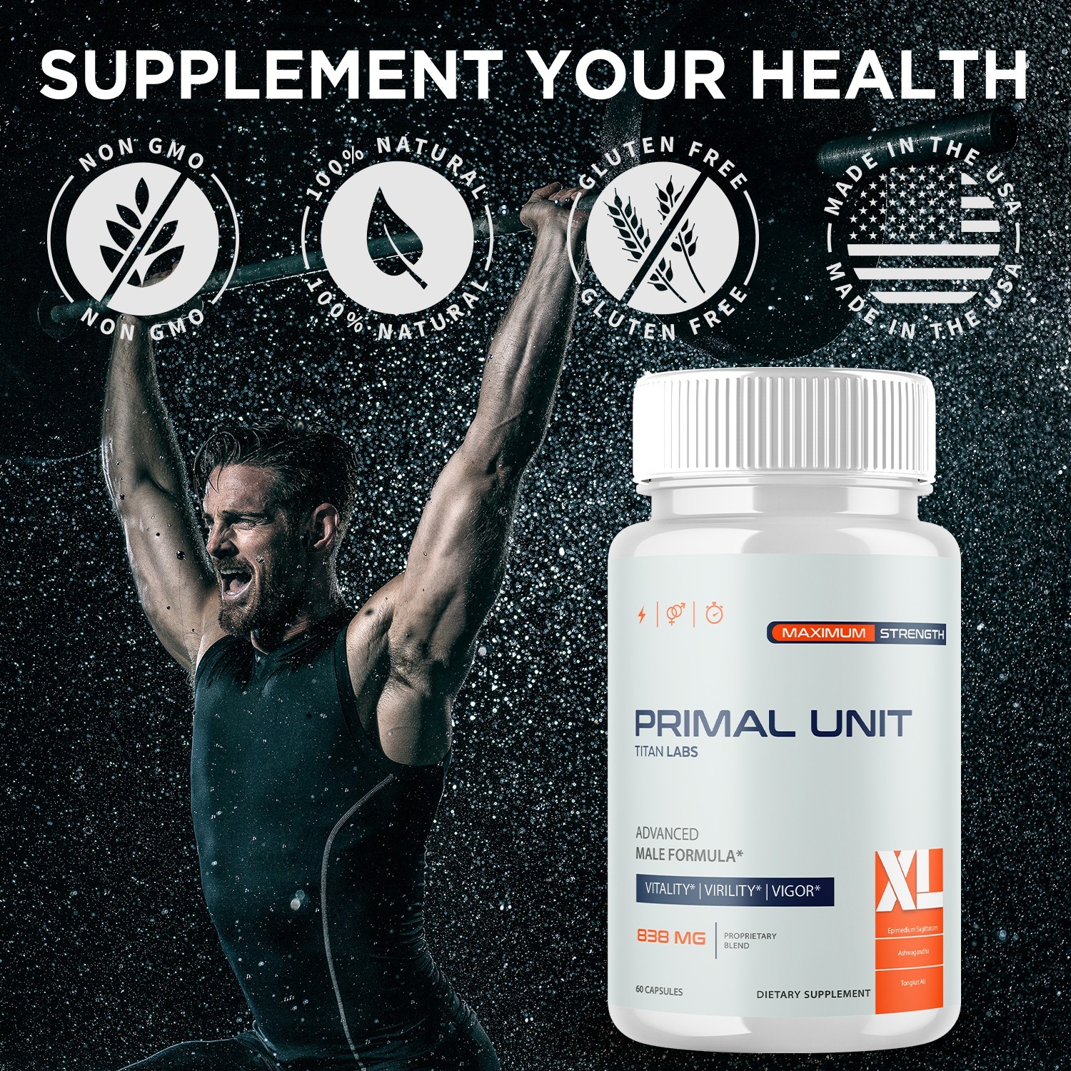 (2 Pack) Primal Unit XL Advanced Male Support Supplement PrimalUnitXL 120 Caps