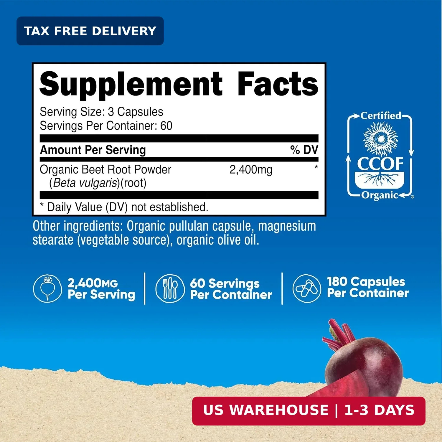 Nutricost Beet Root 2400mg, 180 Capsules – CCOF 180 Count (Pack of 1)