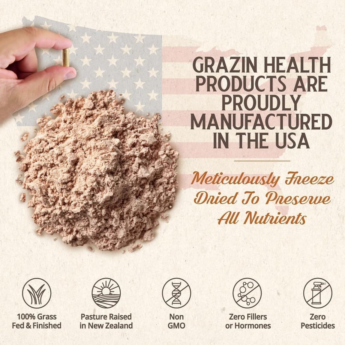 Grass-Fed Freeze-Dried Bovine Heart & Liver Capsules 3000 mg per Serving