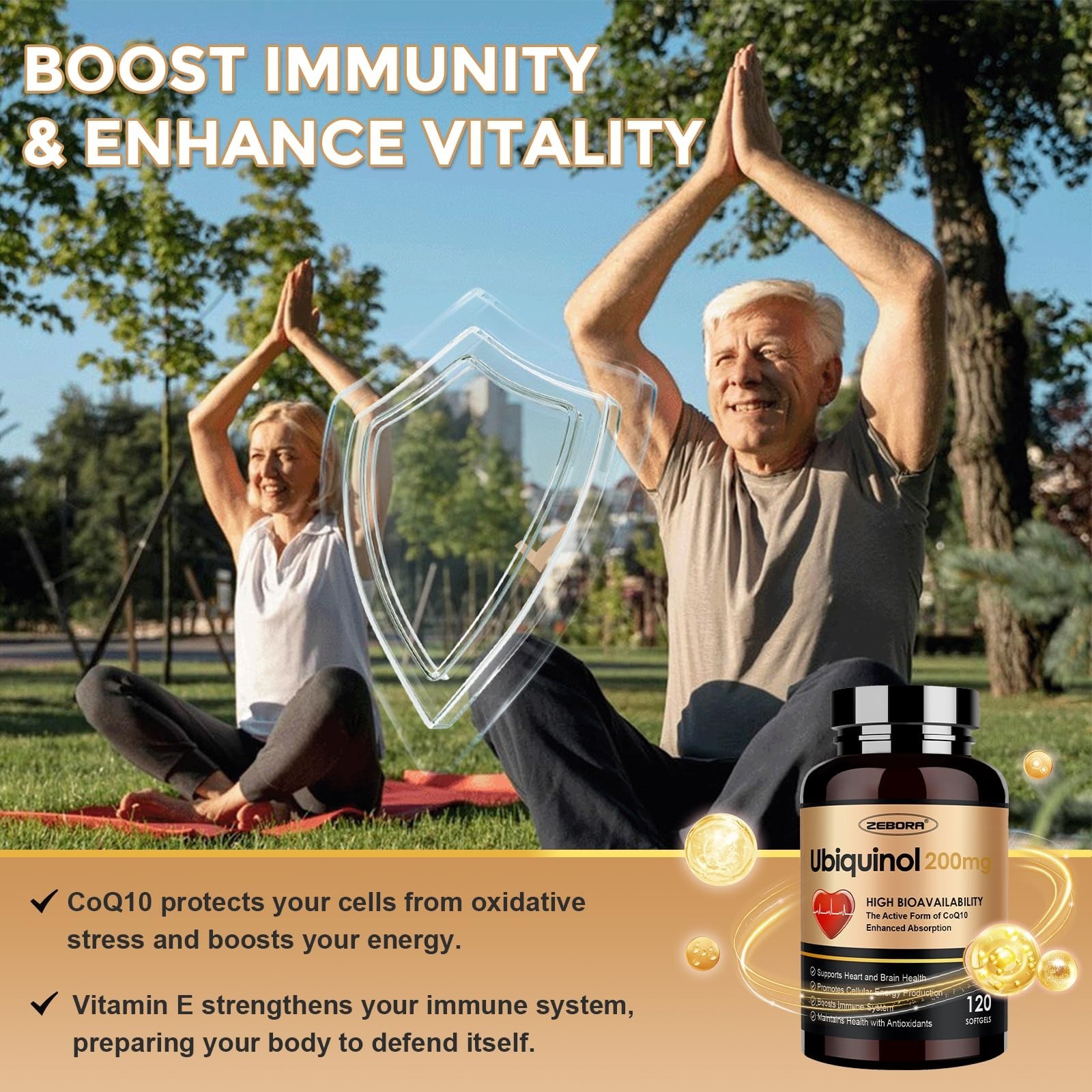 Ubiquinol CoQ10 200mg Softgels – 4-in-1 Antioxidant for Heart Health, Energy Boo