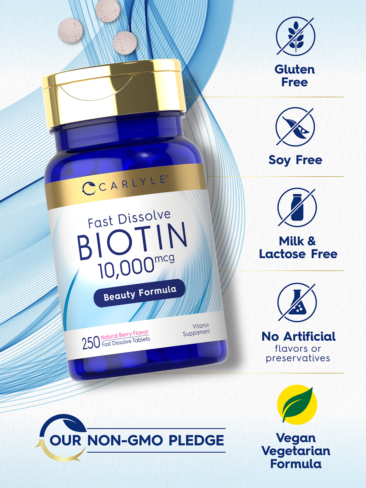Biotin 10000mcg | 250 Fast Dissolve Tablets | Max Strength | by Carlyle