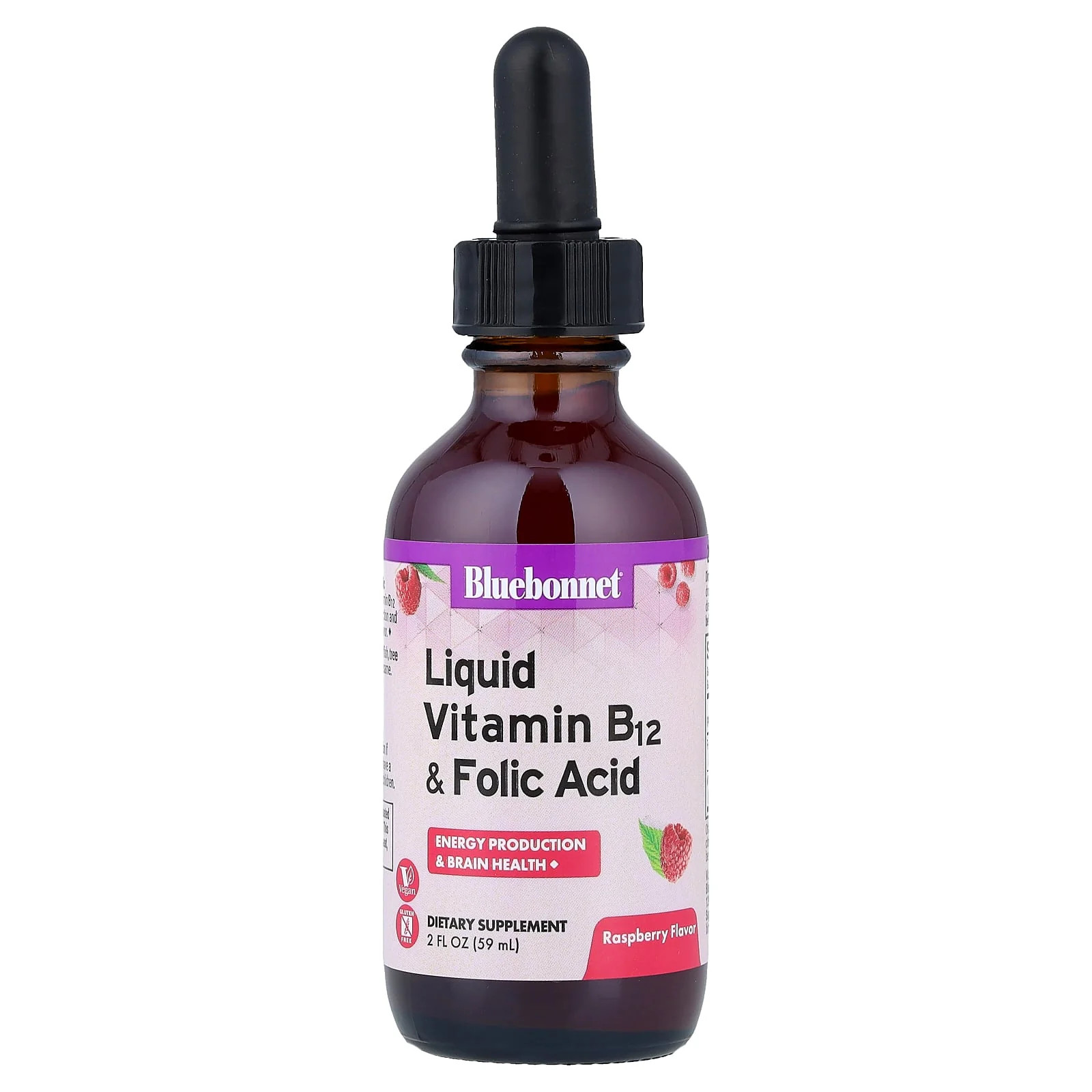 2 X Bluebonnet Nutrition, Liquid Vitamin B-12 & Folic Acid, Raspberry , 2 fl oz