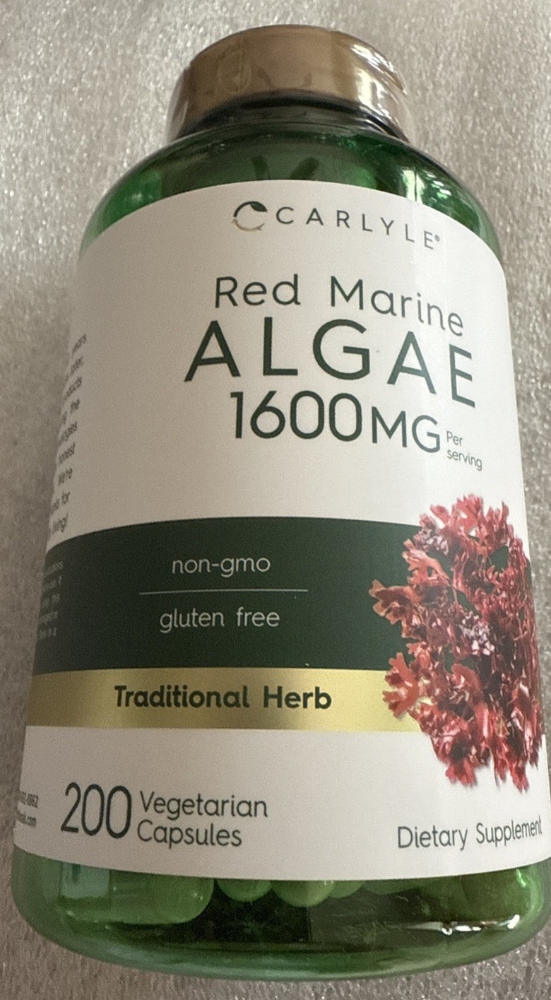 CARLYLE. RED MARINE ALGAE 1,600 MG 200 Capsules Exp 10/27- Gluten Free Non GMO